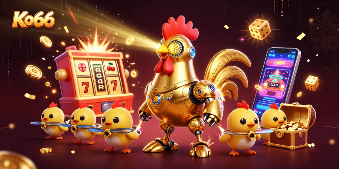 Experience thrilling wins at Ko66 with a dynamic 3D casino scene bursting with slot machine excitement.