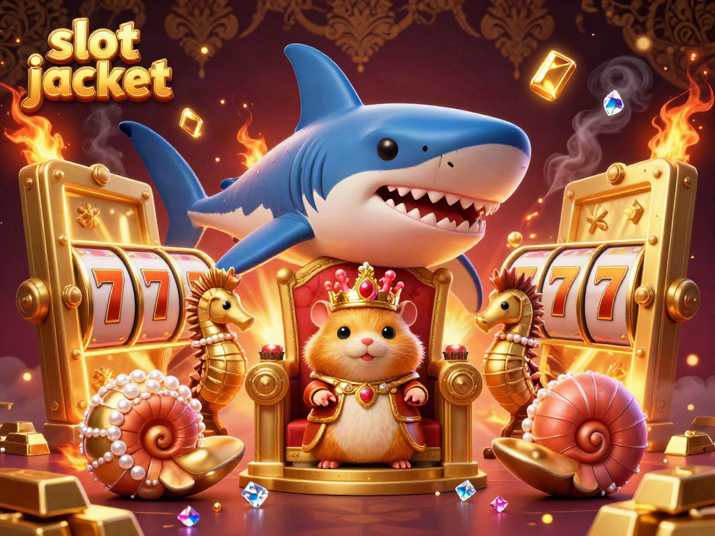Experience the excitement of a slot jackpot with a fierce hamster king amidst treasures and spinning reels.