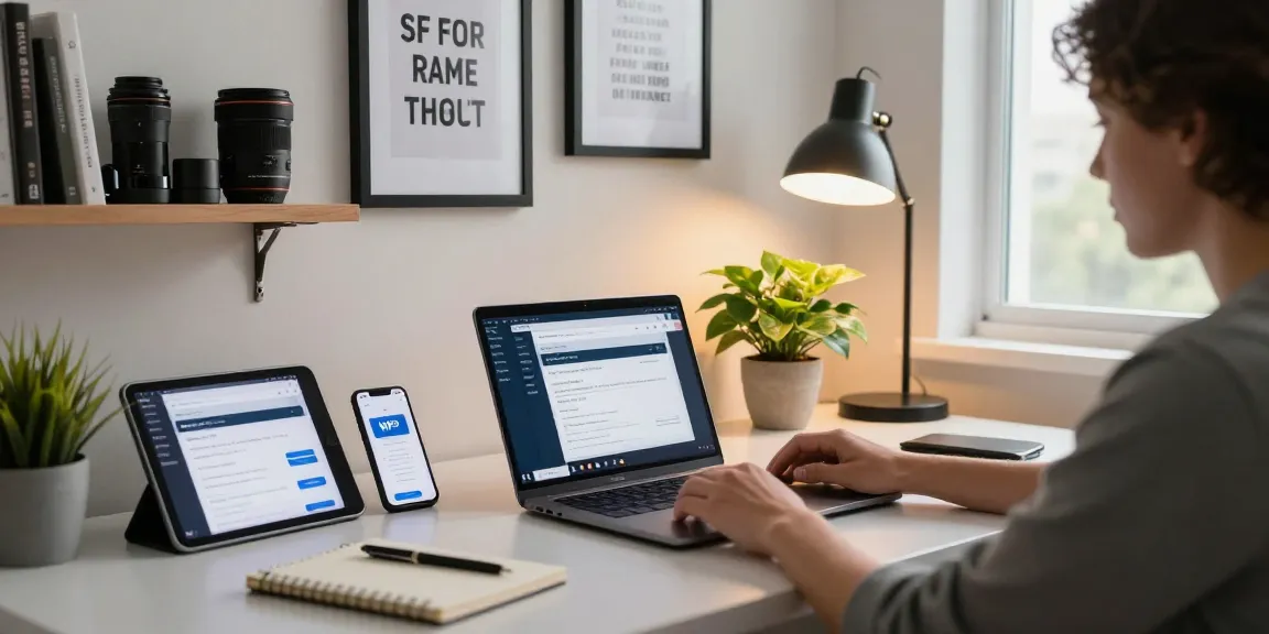 Focused user engaging in WPS Download on stylish laptop in a modern home office
