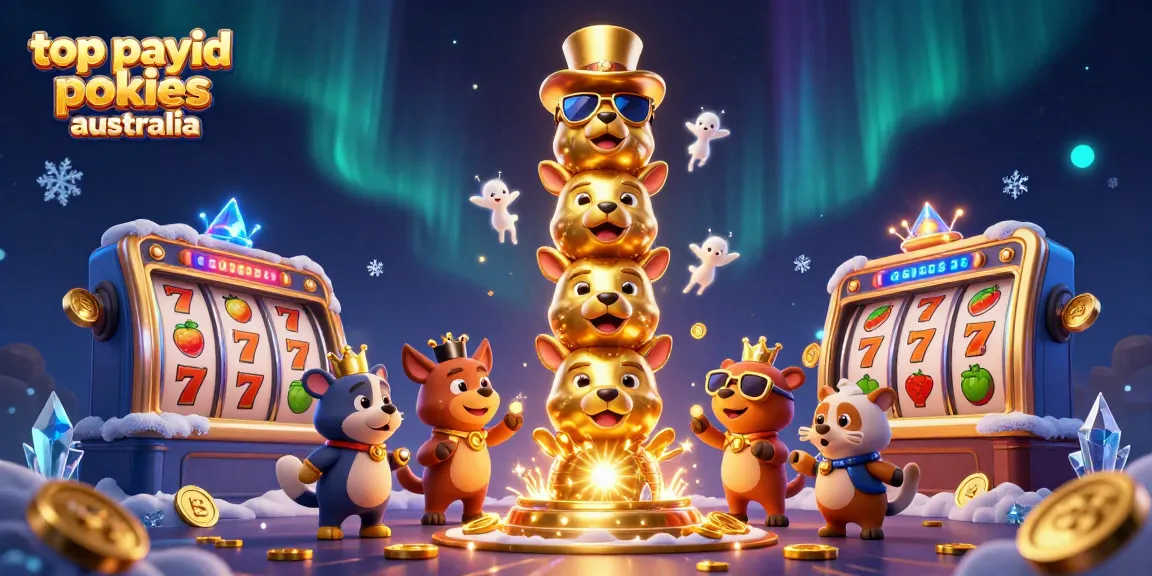 Engage with top payid pokies Australia featuring vibrant slot reels and a golden totem, celebrating winning moments.